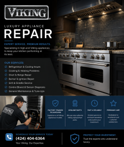 Viking range appliance repair technician working in a luxury kitchen